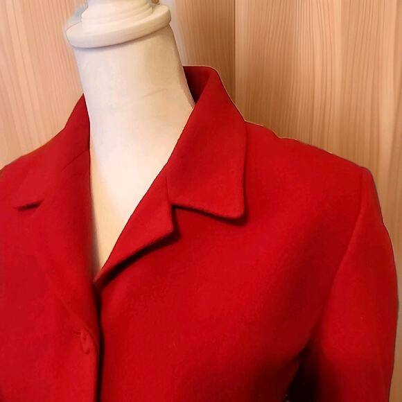 80s Harve' Bernard Red Wool Power Blazer Jacket Shoulder Pads Pockets Women's 10 - Picture 5 of 12